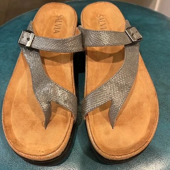 SALVIA Leather/Suede Anoros Sandals in Lizzard Pewter - Picture 10 of 16
